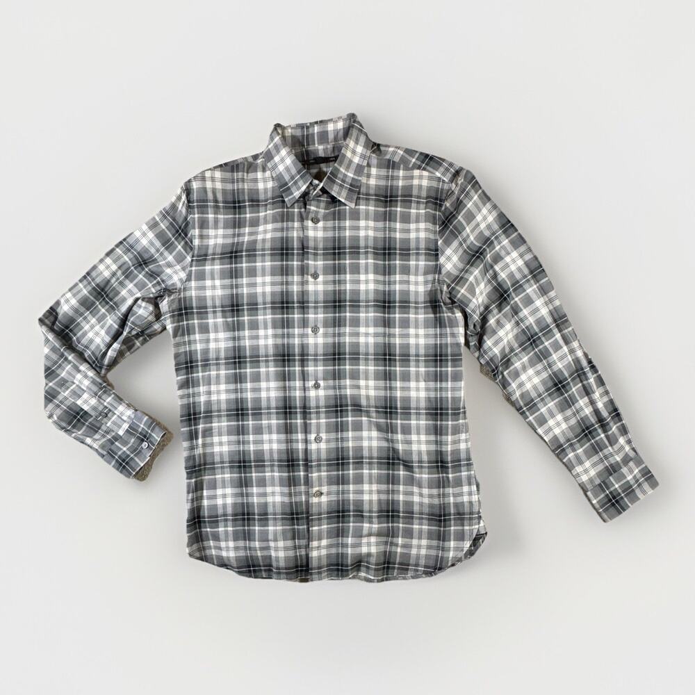 John Varvatos Star USA Mens Gray Plaid Long Sleeve Polo Shirt SIze M